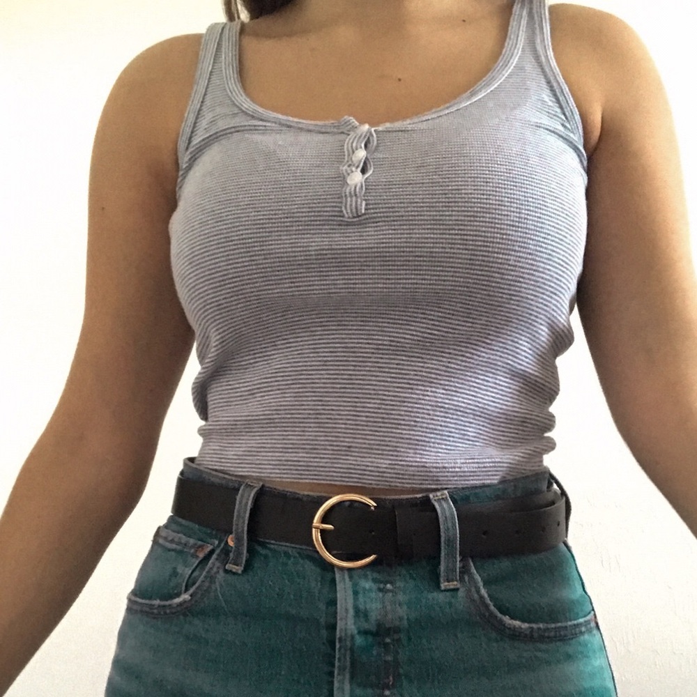 Brandy Melville Blue/White Striped Henley Tank Top
